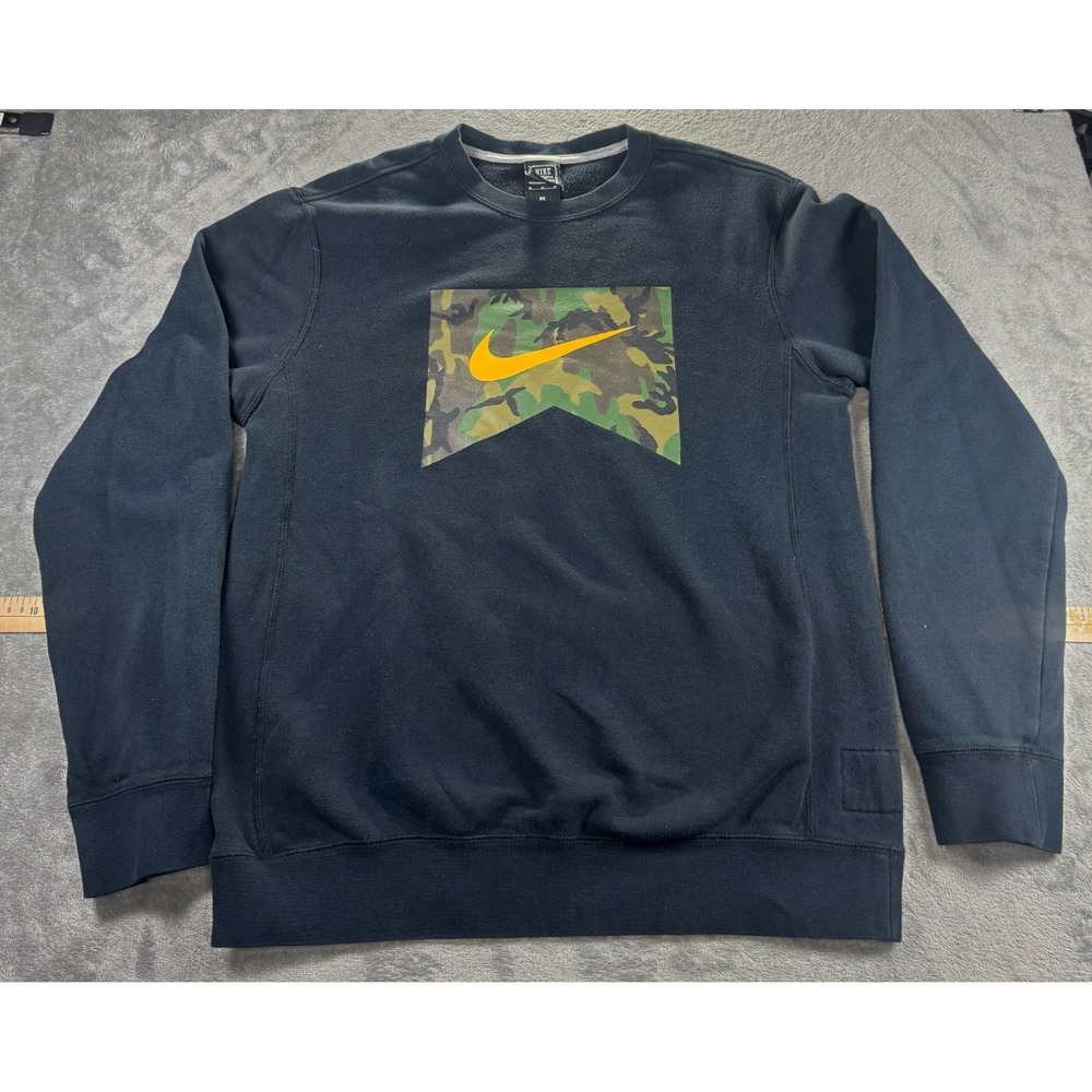 Nike Camo Graphic Crewneck Pullover Sweatshirt Black Yellow Men's Med 604856-010